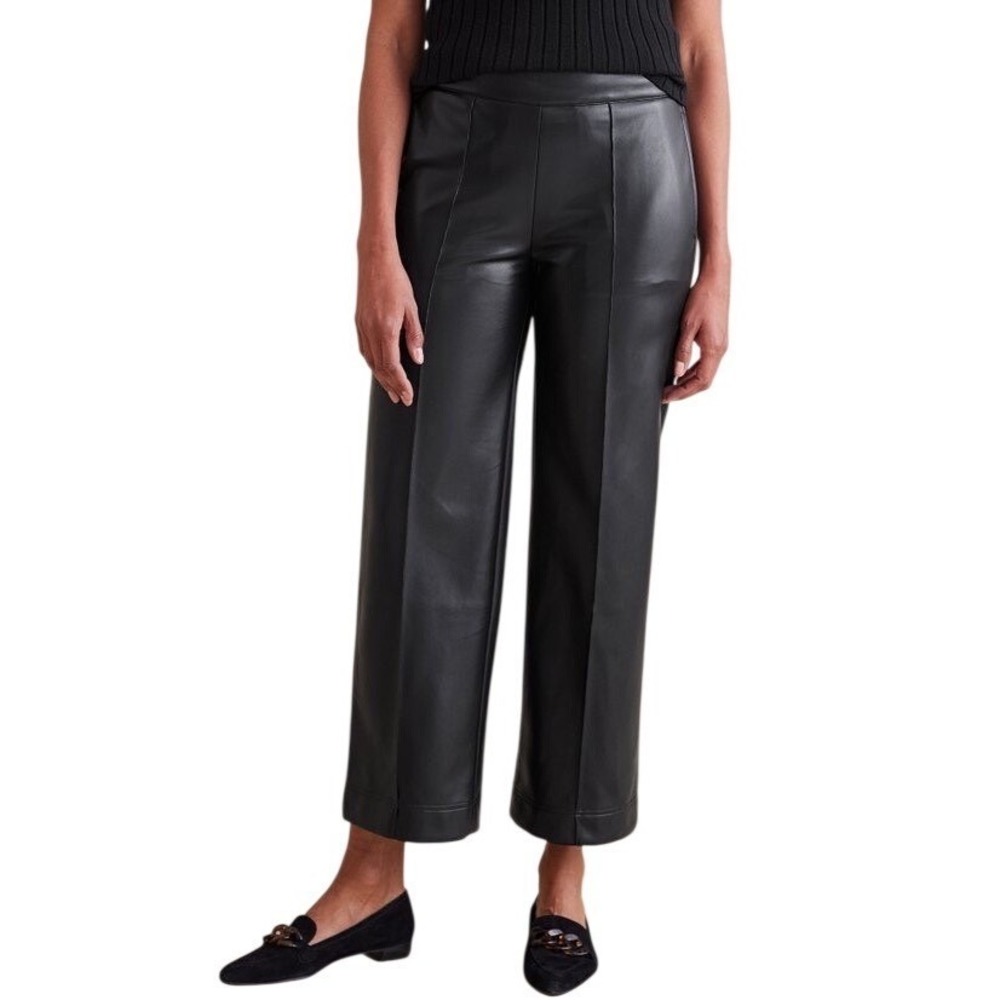 NWT Soft Surroundings Rivka Black Faux Leather Wide Leg Cropped Pants Size Large